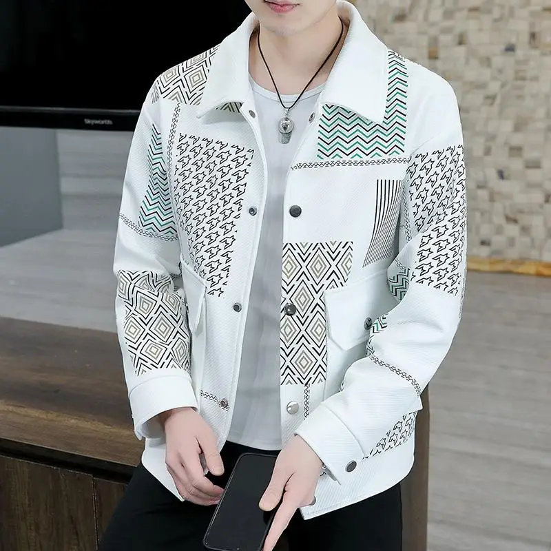 Spring Autumn Men Coats Lapel Slim Print Jacket Mens High Quality Casual Jacket Tops Coat