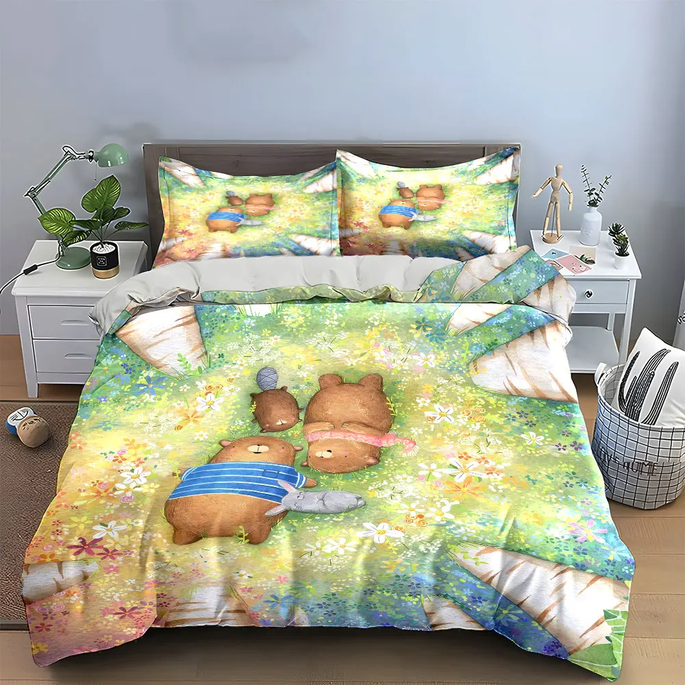 Bettwäsche-Set mit Cartoon-Tiermotiv, Bettwäsche-Set mit 1 Bettbezug, 2 Kissenbezügen, Einzelbett, Doppelbett, King-Size-Bett, Queen-Size-Bett, Geschenk