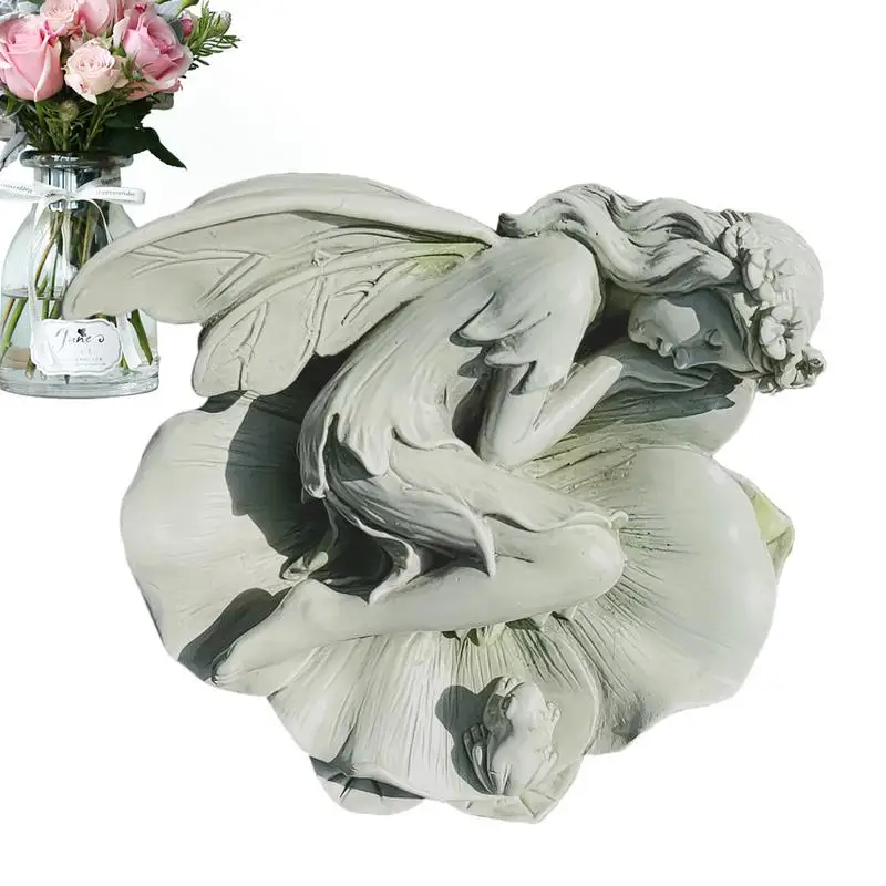 

Flower Fairy Statue Enchanting Garden Angel Figurine Resin Statue Water Lily Sleeping Fairy For Yard Courtyard Porch Garden