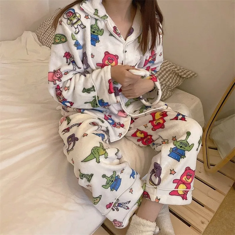 漫画ディズニートイストーリーかわいいコーラルベルベット女の子秋と冬厚く暖かいホーム服長袖ズボンセット