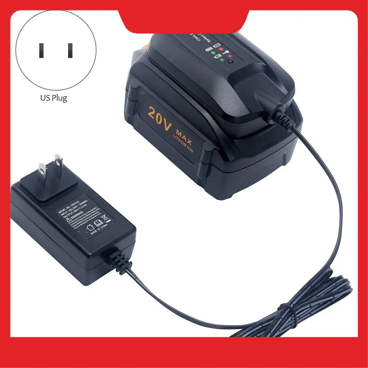 

Американская вилка WA3742 WA3732 Литиевое зарядное устройство 20 В, совместимое с аккумулятором Worx 18 В/20 В Powershare WA3525 WA3520 WA3512 WA3512.1-N38R