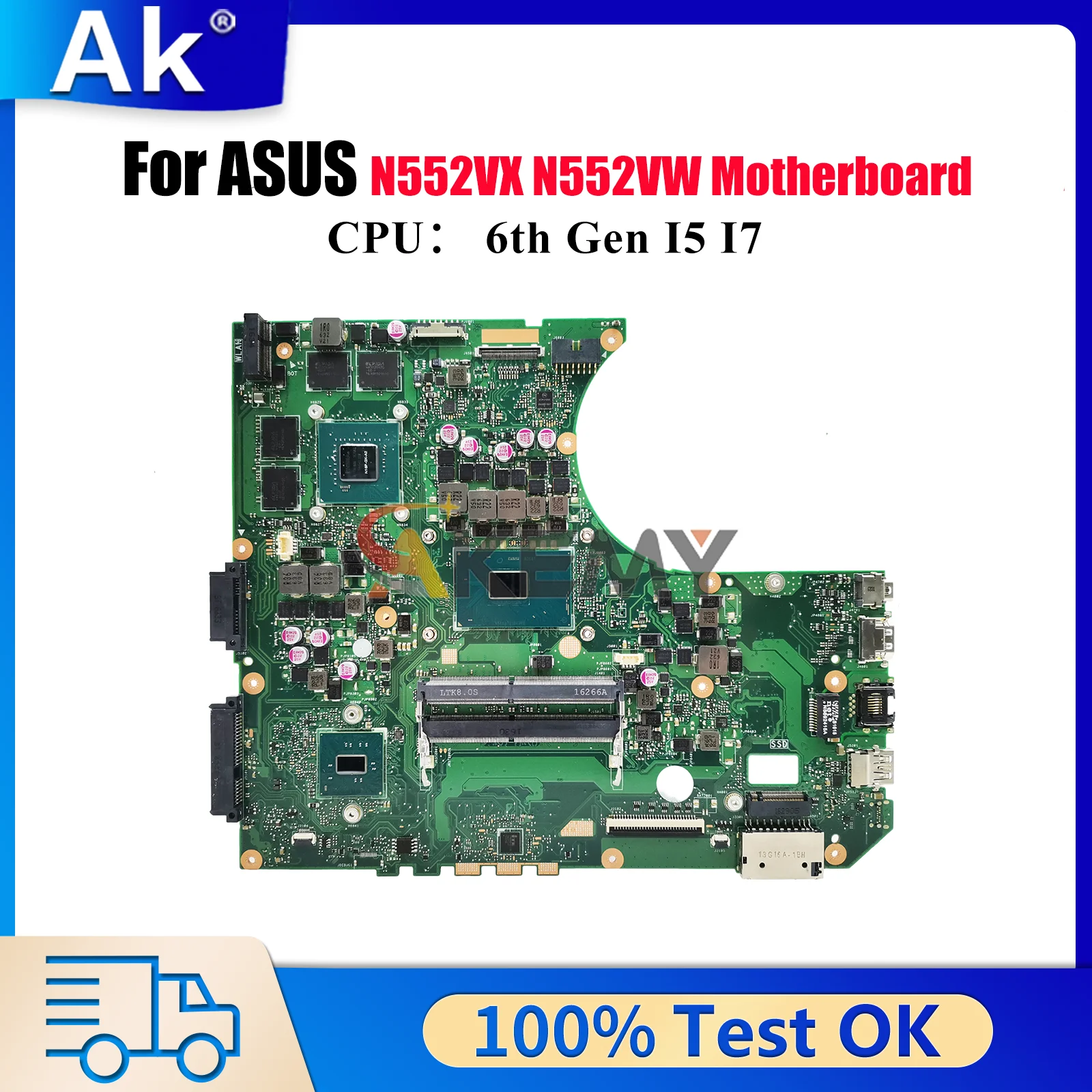 

N552VW Laptop Motherboard For ASUS ROG N552VW N552VX N552V Notebook Mainboard With I5 I7 CPU 100% tests OK fast shipping stk