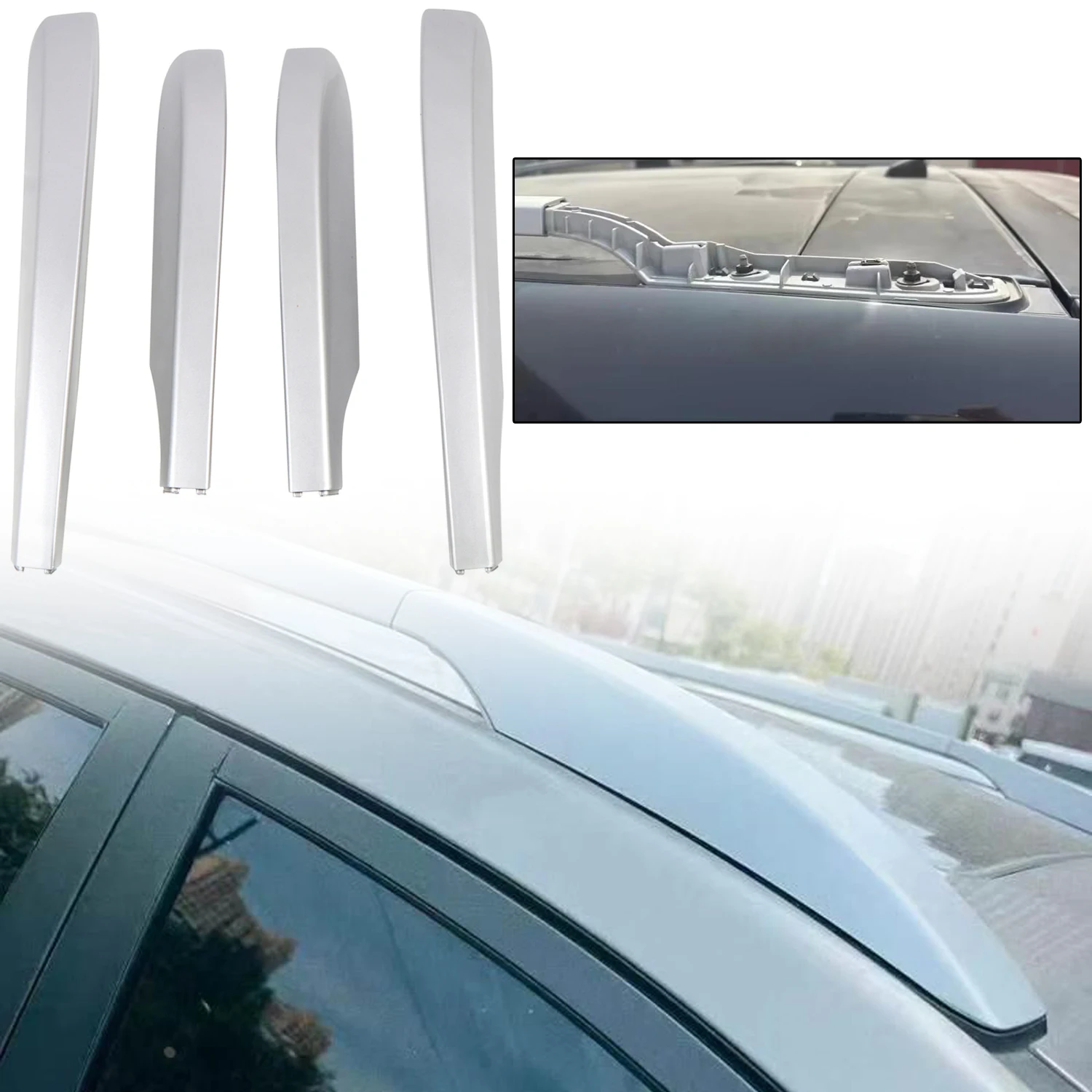 

For Hyundai ix35 Tucson 2011 2012 2013 2014 2015 ABS Roof Rail Cover End Caps 4pcs, Only for Panoramic Sunroof