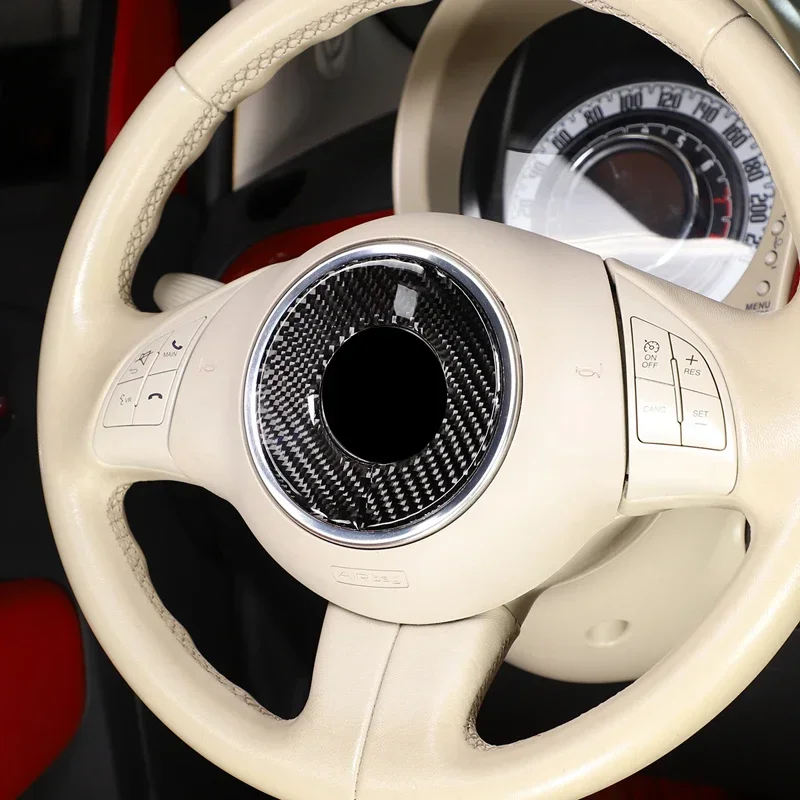 

1PCS Soft Carbon For Fiat 500 2010-2022 Abarth 595 2012-2023 Interior Accessories Car Steering Wheel Center Frame Trim Sticker
