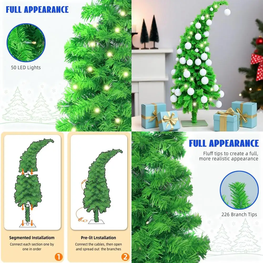 

Зеленая причудливая рождественская елка длиной 3 фута с 50 двухцветными светодиодными фонарями, карандашная елка с внутренней подсветкой для углов и прихожей, 226