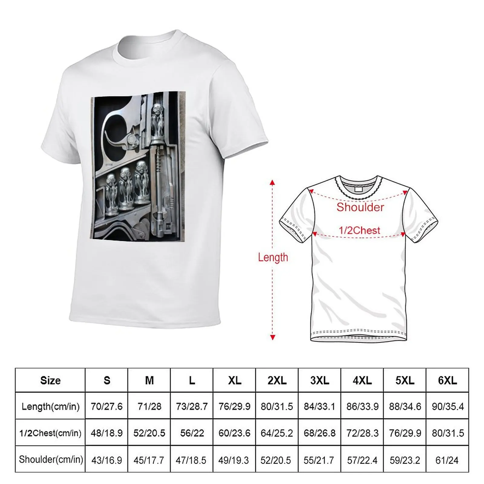 H. R. Giger Museum - Entrance Statue. Gruyeres, Switzerland T-Shirt Casual Soft Cotton Short Sleeve Tee