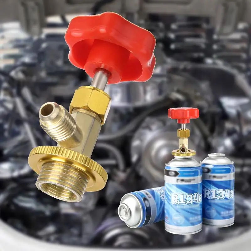 Red R-134A Can Canister Opener Brass Valve Bottle Opener Car Refrigerant Can Bottle Tap Opener Valve Tool Accessories M14/1/4