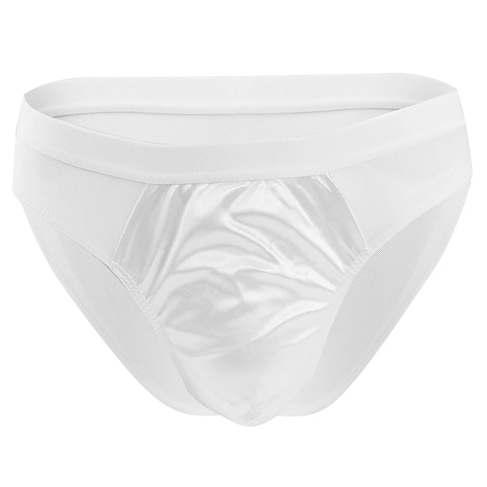 

Low Waist Breathable Bikini Sexy Perspective Panties for Men Mesh Satin Briefs White/Red/Black/Rose Red Selection