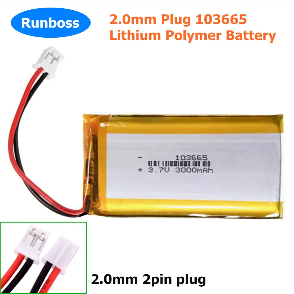 1-10pcs 103665 Battery 3.7V 3000mAh 2.0mm Polymer Lithium Batteries for Bluetooth Keyboard Tablet PC Dvd Speaker Digital Camera