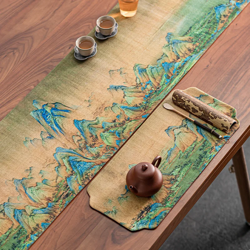 Chinese Retro Zen Waterproof Table Flag Tea Mat Tea Table Cloth Long Tablecloth Tea Table Tea Accessories Gifts Table Runners