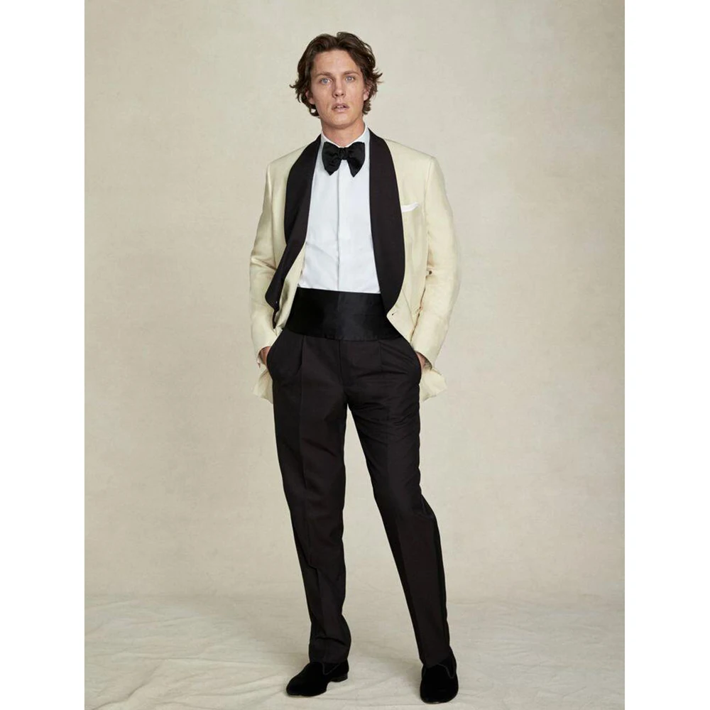 

Fashion Unique Black Lapel Design Men Suit Two Pieces(Jacket+Pants) Chic Casual Party Prom Wedding Set