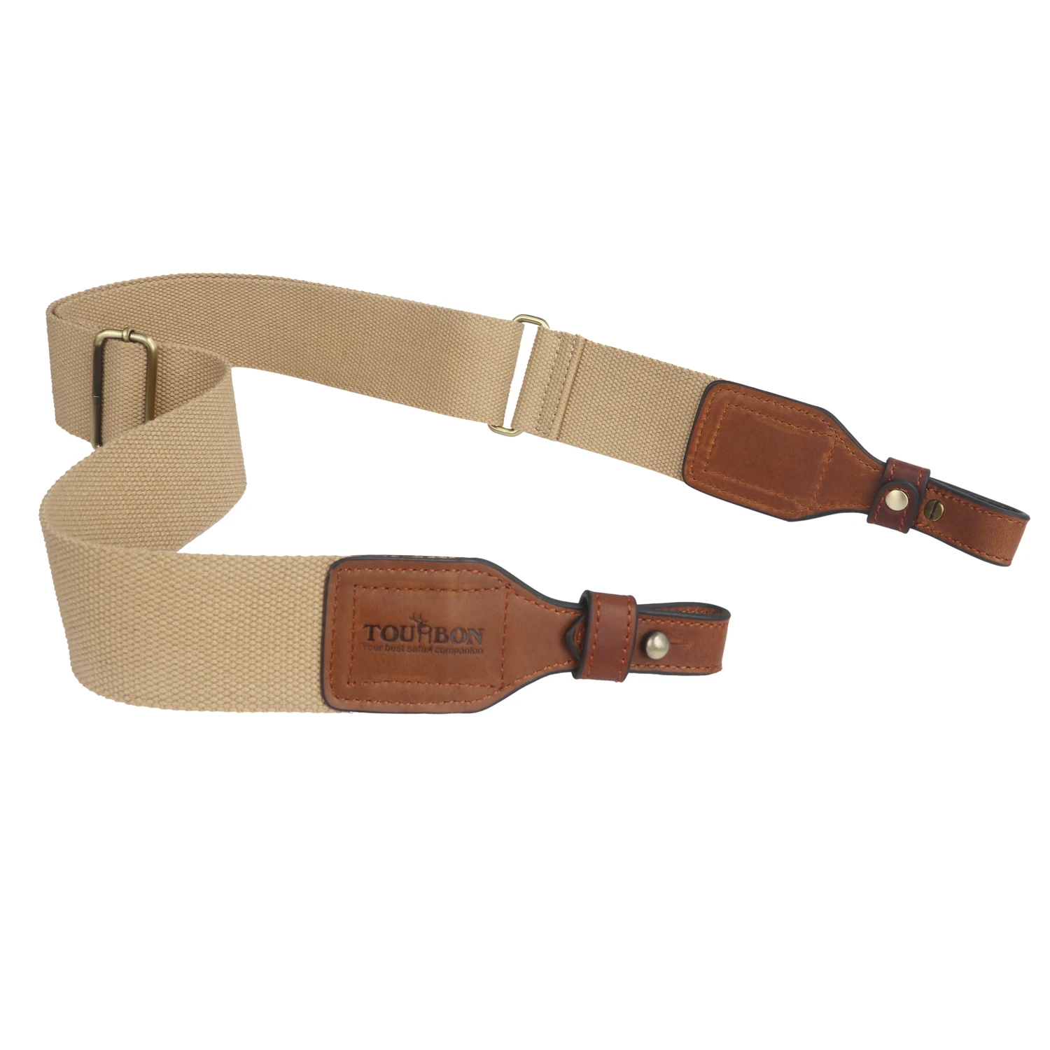 Tourbon Hunting Accessories Gun Sling Shoulder Strap Webbing & Leather Rifle Belt w/Swivels Brass Buckle(1 SET)