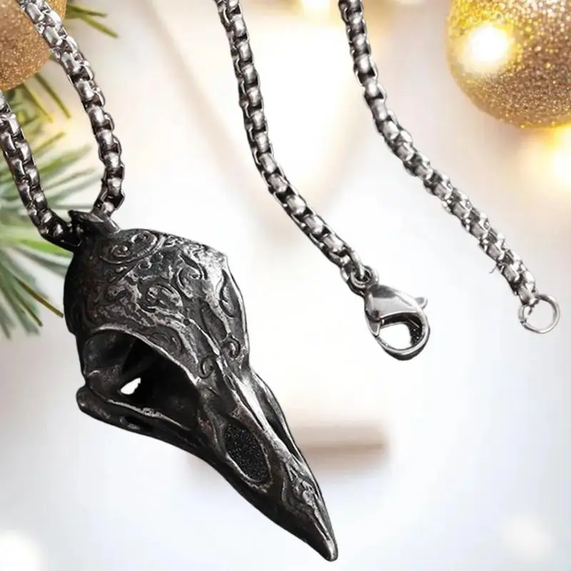 العتيقة على غرار الشمال الغراب الجمجمة قلادة الرجال قلادة، مجوهرات الطيور المخصصة، هدية رمز محظوظ