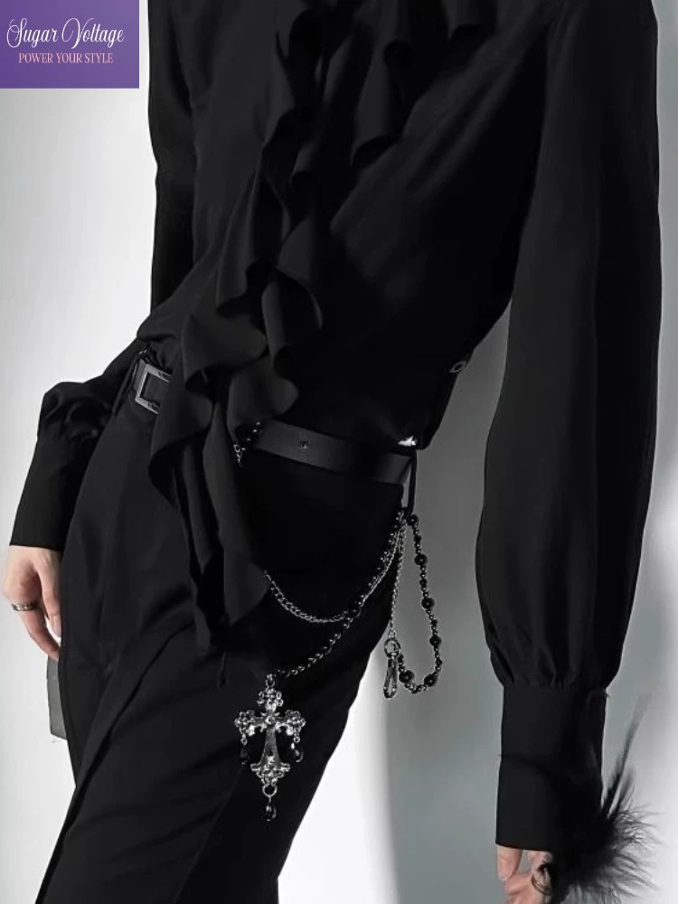 

Японская темная винтажная готическая блузка женская, осень 202, элегантный, с рюшами и v-образным вырезом, пышными рукавами, облегающий топ в стиле Харадзюку, ретро-шикарный стиль