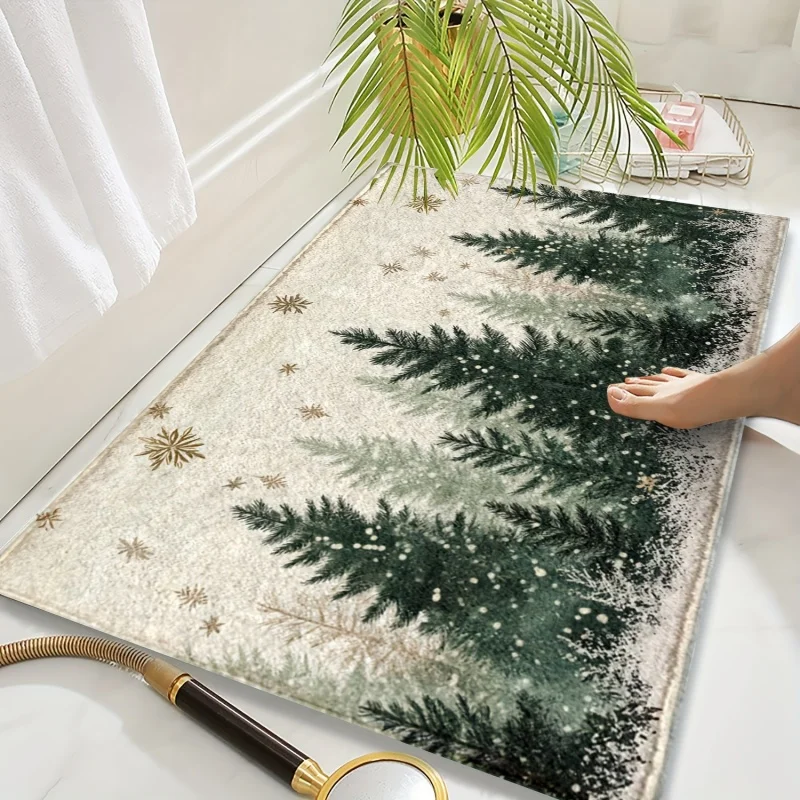 Red Snowflake Welcome Christmas Doormat, Vintage Golden Snowflake Printed Floor Rug, Indoor Entrance Xmas Decoration