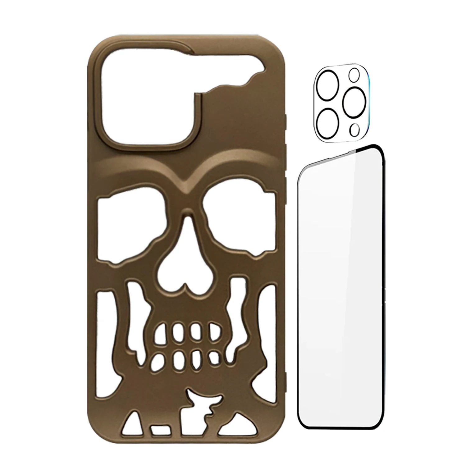 

3D Skull Shape for iPhone 16 Pro Max 15 / 14 Case TPU Shockproof Stylish Protection Kit with Lens Protector & Screen Protector