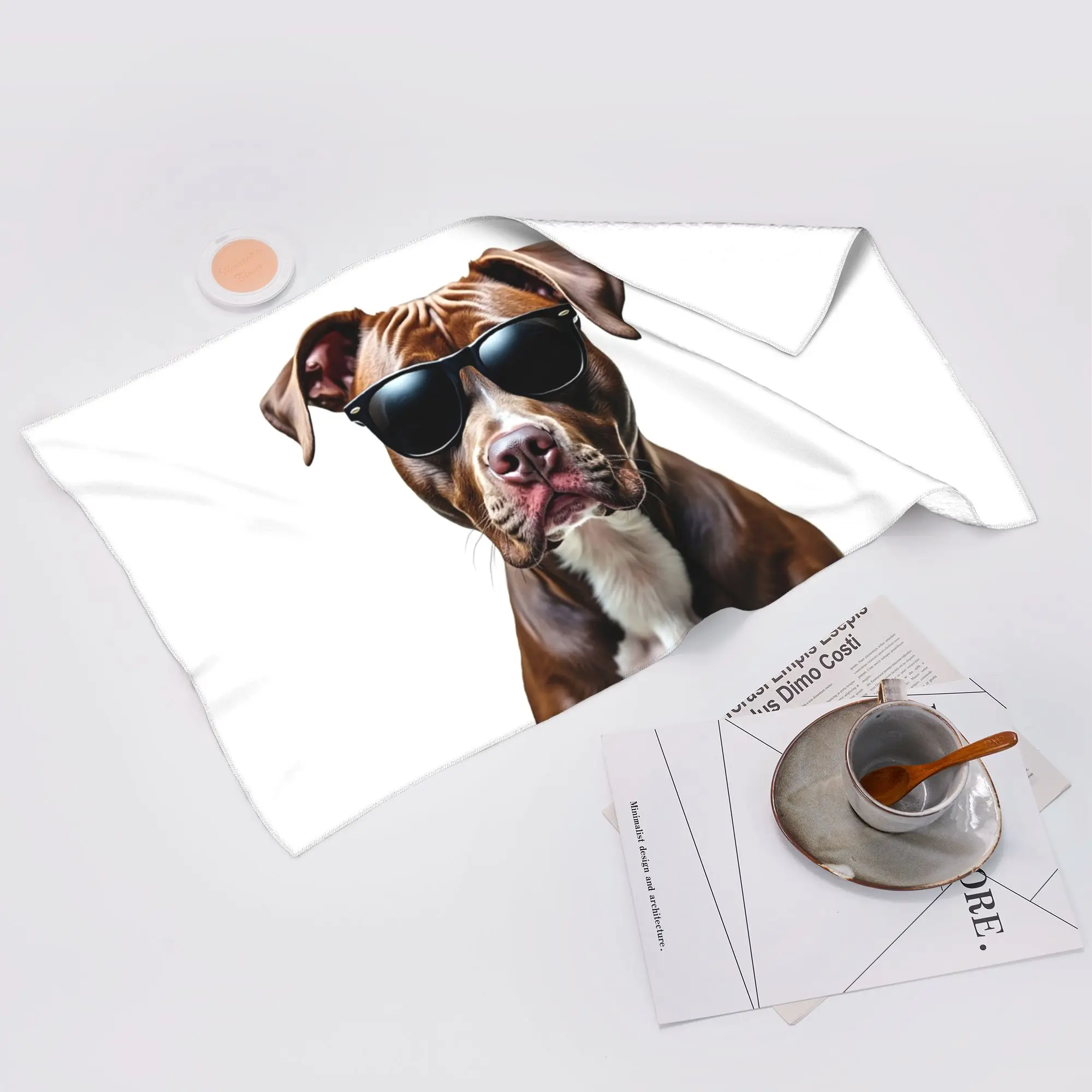 Custom Funny cool Pitbull  wearing sunglasses Soft Face Towel Quick Dry Pool Bath Cotton Towels Absorbent