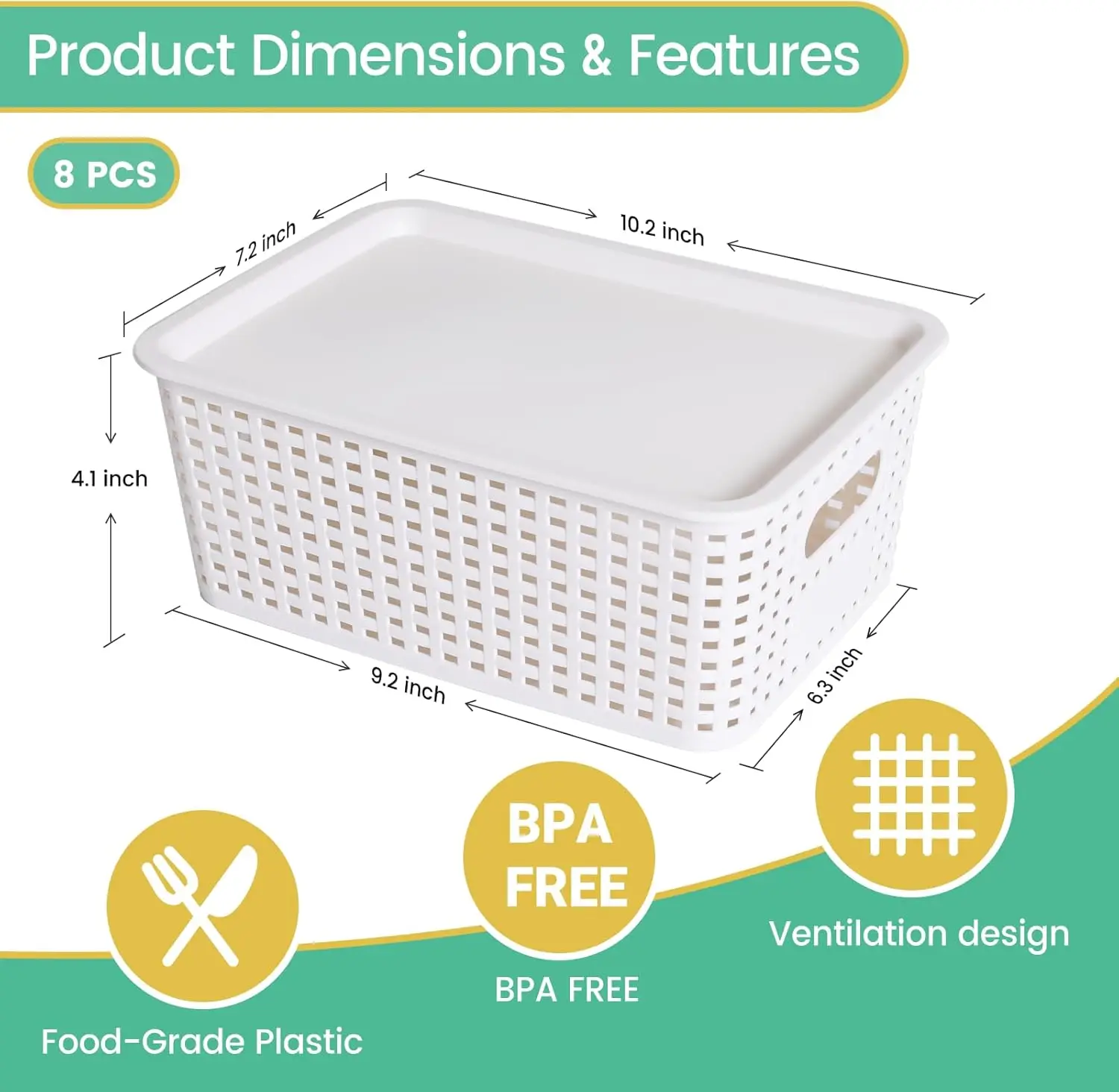 Plastic Storage Baskets with Lid-Plastic Storage Containers Stackable Storage bins: Storage Baskets for Organizing Shelves