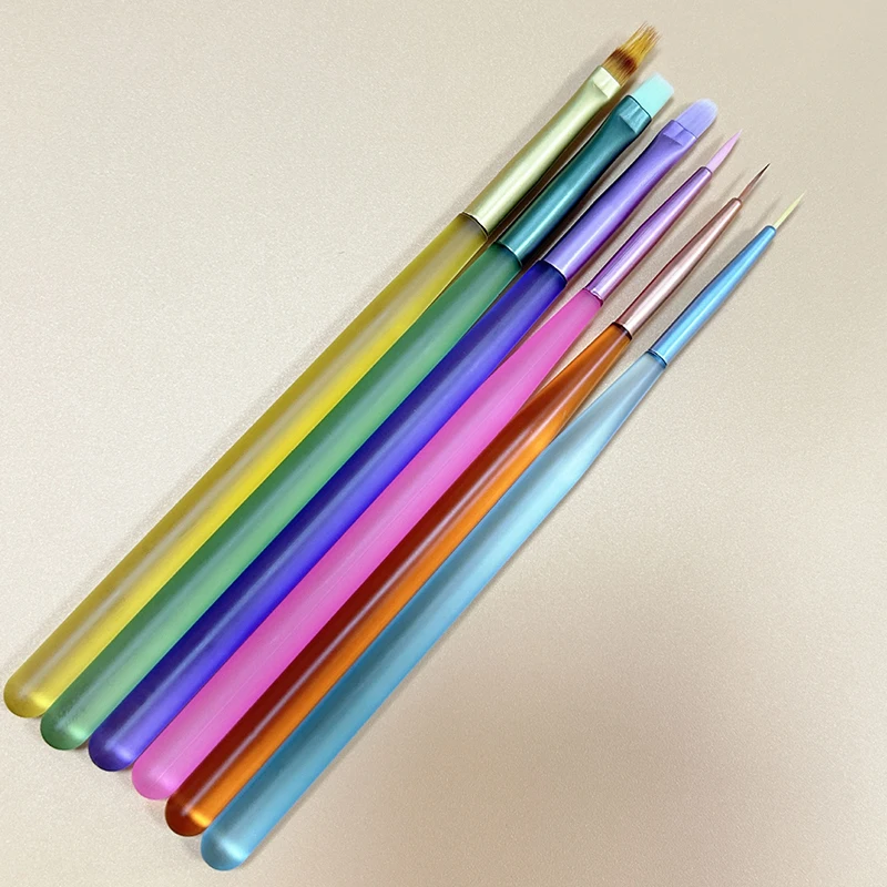 Juego de pinceles de dopamina para decoración de uñas, herramientas de manicura con diseño de punta de pintura, tallado, punteado, delineador plano, Gel acrílico, esmalte Uv, 6 uds.