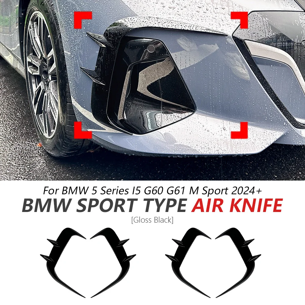

Front Bumper Wind Blade For BMW 5 Series I5 G60 G61 M Sport 2024+ Glossy Black Sport Bumper Side Spoiler Trim Cover Accessories