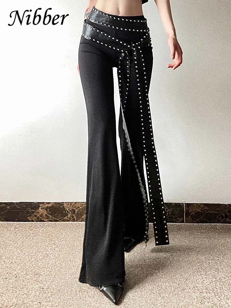 Nibber 2024 Autumu New Black Mysterious Fashion Personalized High Street All-match Youth Cool Women Chain Flared Pants Trousers