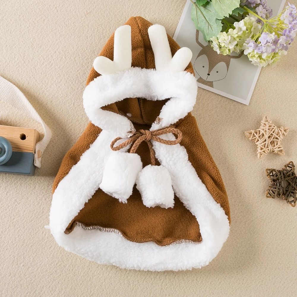 Christmas Pet Santa Cosplay Elk Costume Dog Puppy Hoodie Coat Clothes Soft Plush Warm Cloak Outfit for Small Dogs Cats Costume