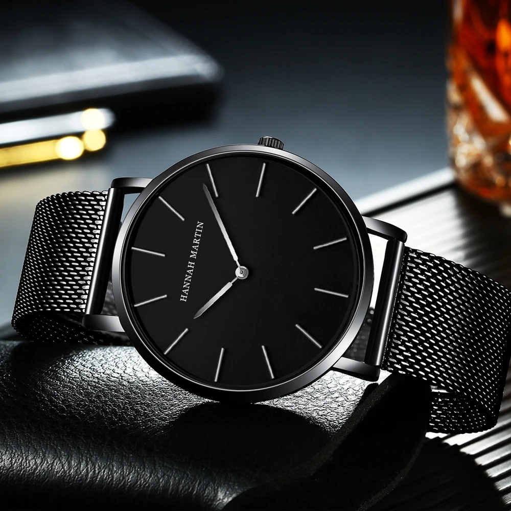 Fashion Simple Men Watch HANNAH MARTIN TOP Brand Japanese Movement Luxury Classic Design Ultra Thin Quartz Wristwatches For Men