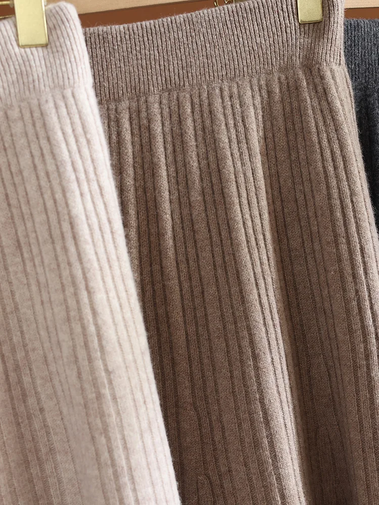 

TLOML New Women's 100% Merino Wool Knitwear Autumn Winter Wool Skirt Long Pleated Skirt Grace Soft Dress Chic Comfy Long Skirt