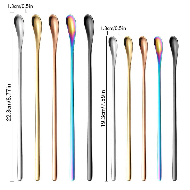 Long Handle Coffee Stir Spoon 304 Stainless Steel Teaspoon Dessert Ice Scoops Cocktail Spoon for Picnic Party Kitchen Bar Tools