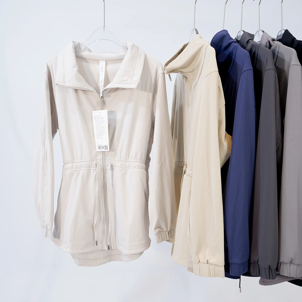 Chaqueta cortavientos tipo túnica, chaqueta de yoga informal de otoño con cuello ajustado y cubierta de glúteos, ropa deportiva ajustada