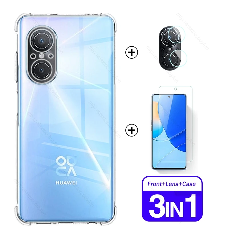 3in1 camera screen protector tempered glass+clear soft silcone case for huawei hauwei huawey huwei nova 9 se 9se nova9se nova9