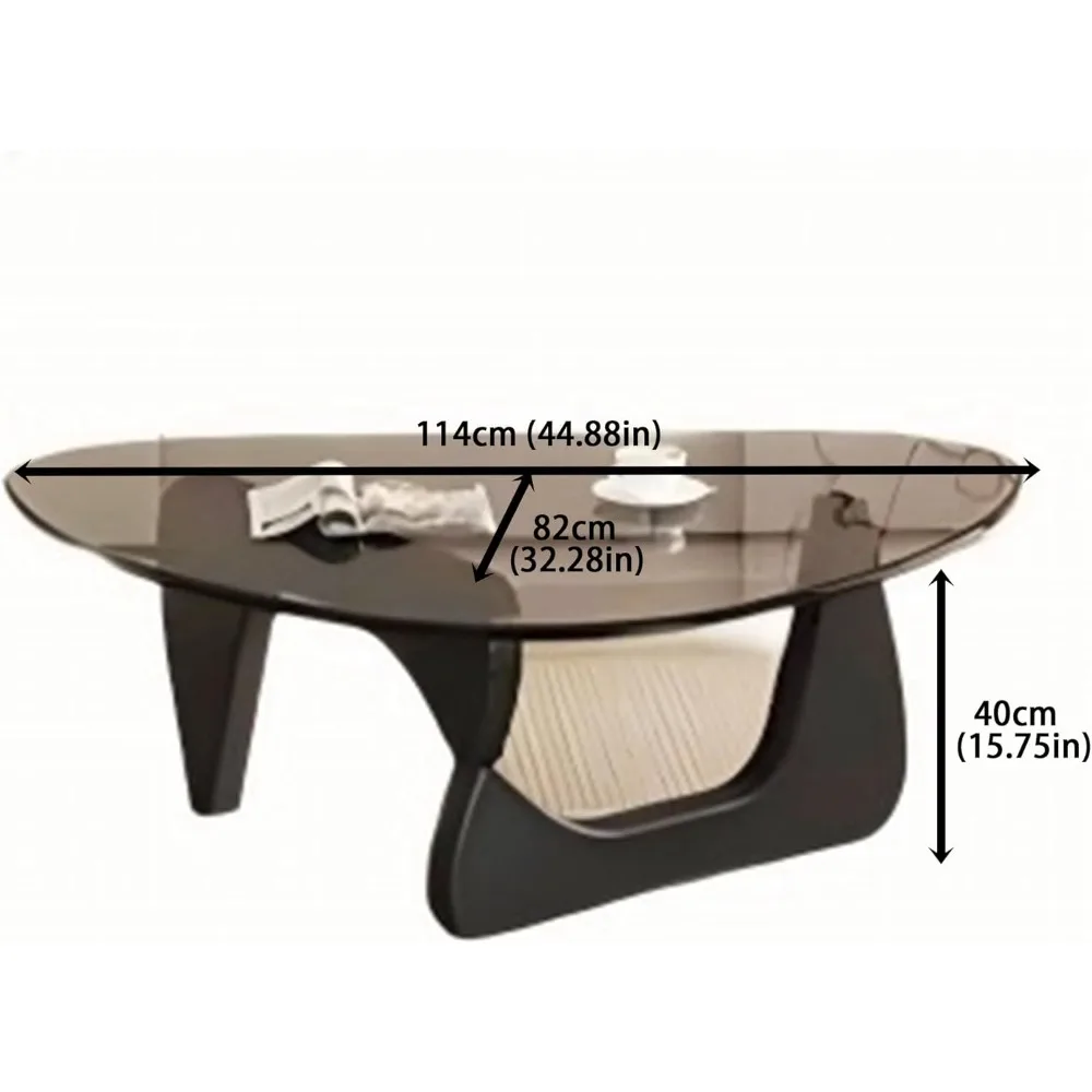 Modern Glass Coffee Table, 44.88" D x 32.28" W x 15.75" H, Abstract Round Tea Tables for Living Room Home Office Industrial Cock