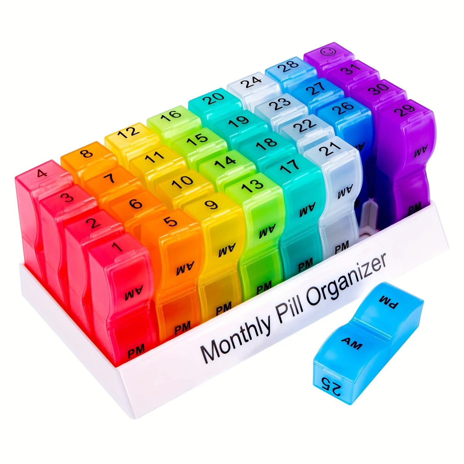 30-Day Multicolor Pill Organizer  Secure Medication Management for Easy Travel