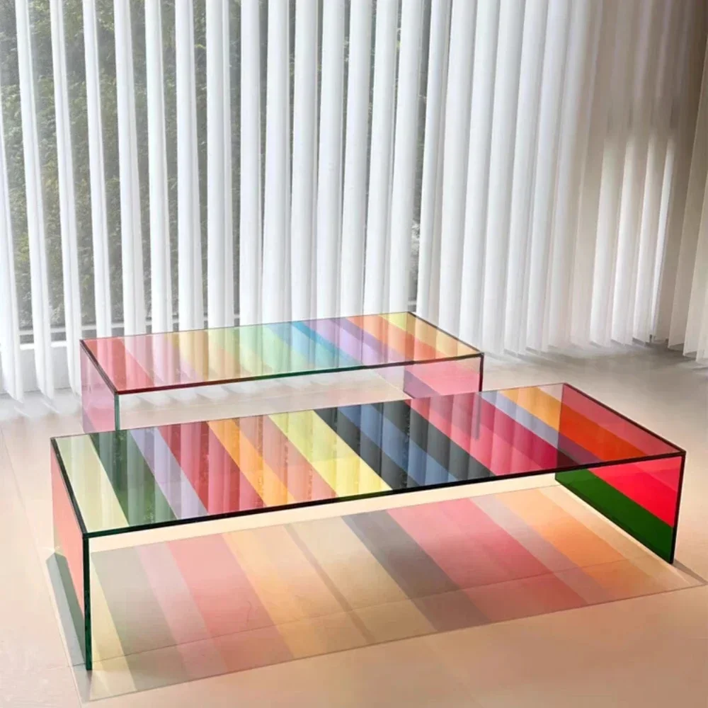 

Rainbow coffee table tempered glass minimalist wind gradual change coffee table