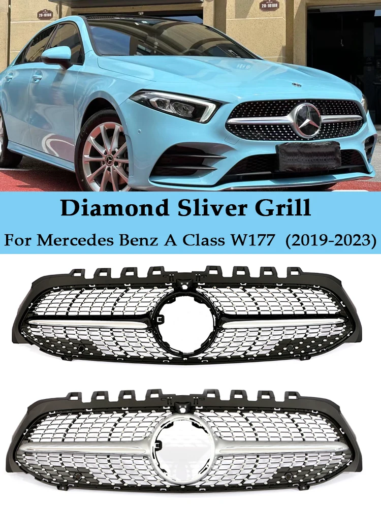 

Front Bumper Grill Diamond Black Silver For Mercedes Benz A Class V177 W177 2019-2022 AMG A35 A45 Exterior Parts Racing Grille