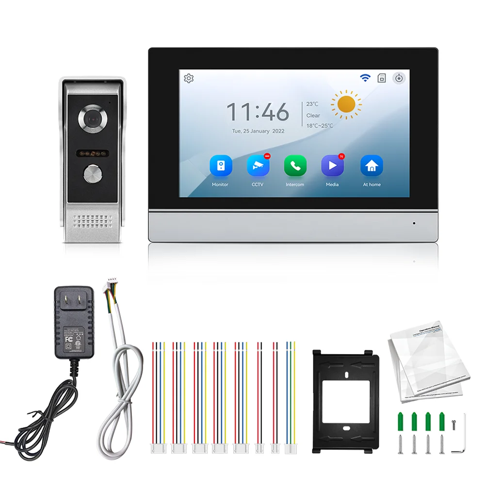 Tuya Wifi 7 Inch Touch Screen Video Intercom Family HD Video DoorPhone APP Unlock Outdoor Doorbell Waterproof Camera Systerm