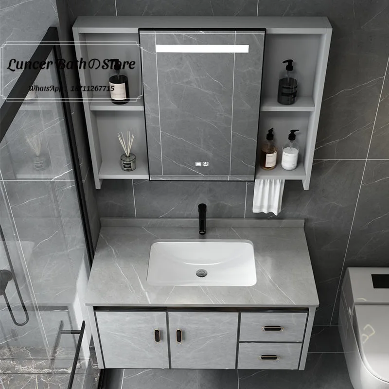 Thickened bathroom vanity cabinet set with integrated face sink, washbasin and washstand, one-piece ceramic bathroom fixture