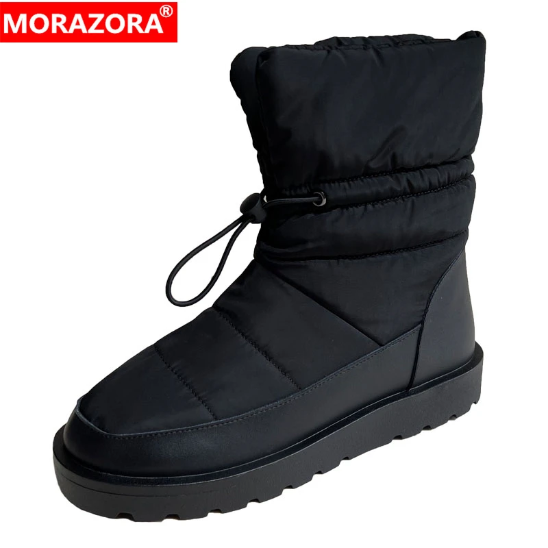 MORAZORA 2024 New Warm Down Cow Leather Warm Boots Women Wool Insole Snow Boots Fashion Winter Ankle Boots Female Shoes Size 41