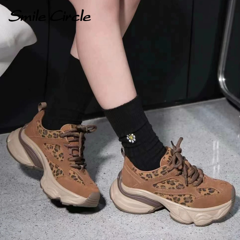 Smile Circle Winter Sneakers Women Suede Leather leopard print Shoes Fashion Warming Casual Sneakers