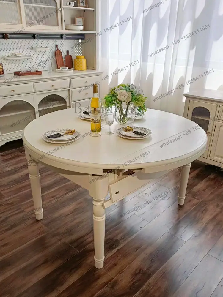 American light luxury solid wood retractable folding dining table Pastoral Mediterranean round table