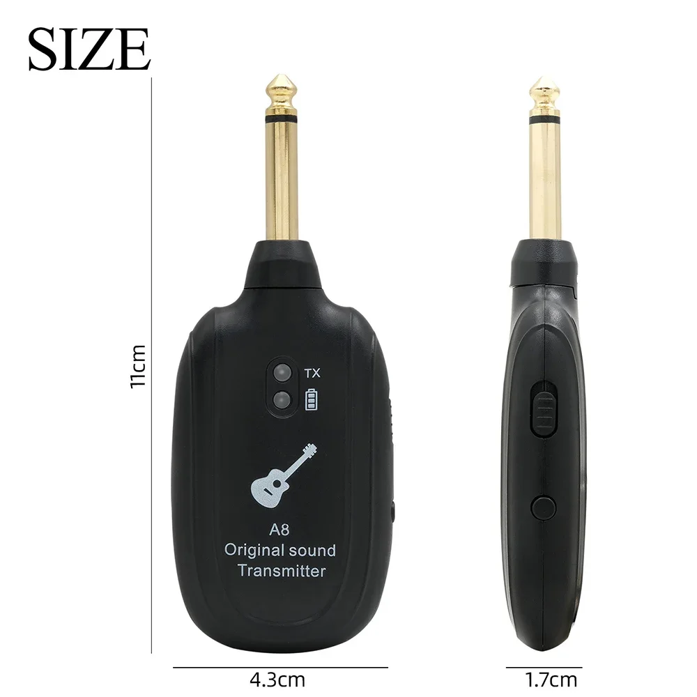 A8 UHF Guitar Wireless System Transmitter Receiver Built-in Rechargeable Wireless Guitar Transmitter Electric Guitar Accessories