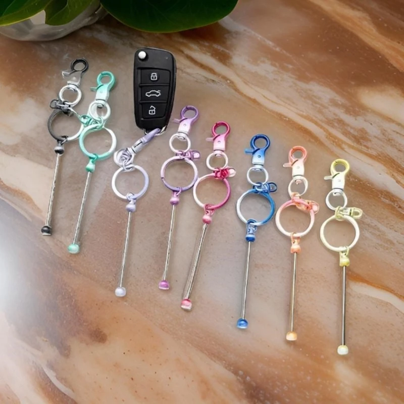 60Pcs Metal Keychain Set with Colorful Vintage Beads and Thank You Notes N0HE