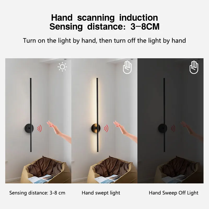 Interior Sensor Switch LED Wall Lights, Luzes interiores para o corredor do fundo do sofá, Lâmpadas de parede LED de indução manual, Wall Sconce, Iluminação interior