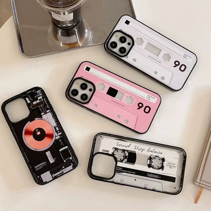 

Upgrade Acrylic Border Cassette Phone Case Cover for IPhone 11 12 13 14 15 16 Pro Max Case for IPhone 15 16 Pro Max