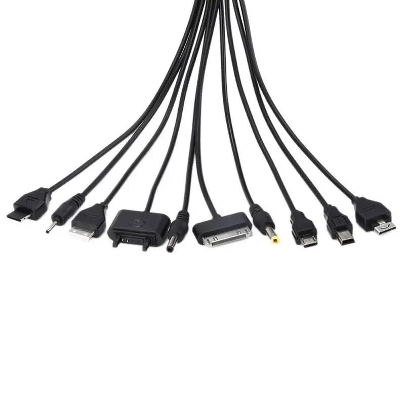 New Useful Black 10 In 1 USB 2.0 Version Multi Portable Charger Mobile Phone Cable Universal A Male To Multi Plug Charger Cable