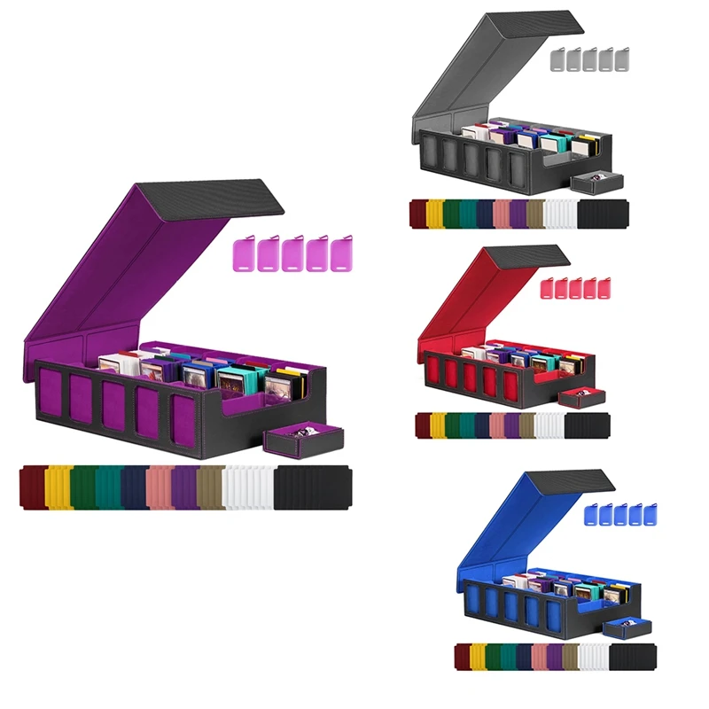 Kotak Penyimpanan Kartu Perdagangan 5 Baris Kotak Dek Kartu Kotak Kartu Magnetik dengan Tutup Hitam+Merah