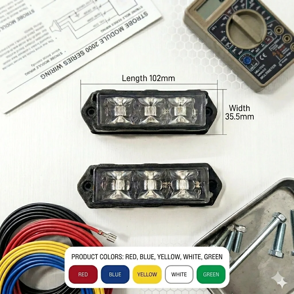 

2 шт. автомобильных стробоскопических сигнальных фонарей, светодиодные аварийные фонари, мигающие фонари для решетки радиатора, DC12/24V, 3 светодиода, каждый светодиод 3 Вт, водонепроницаемые.
