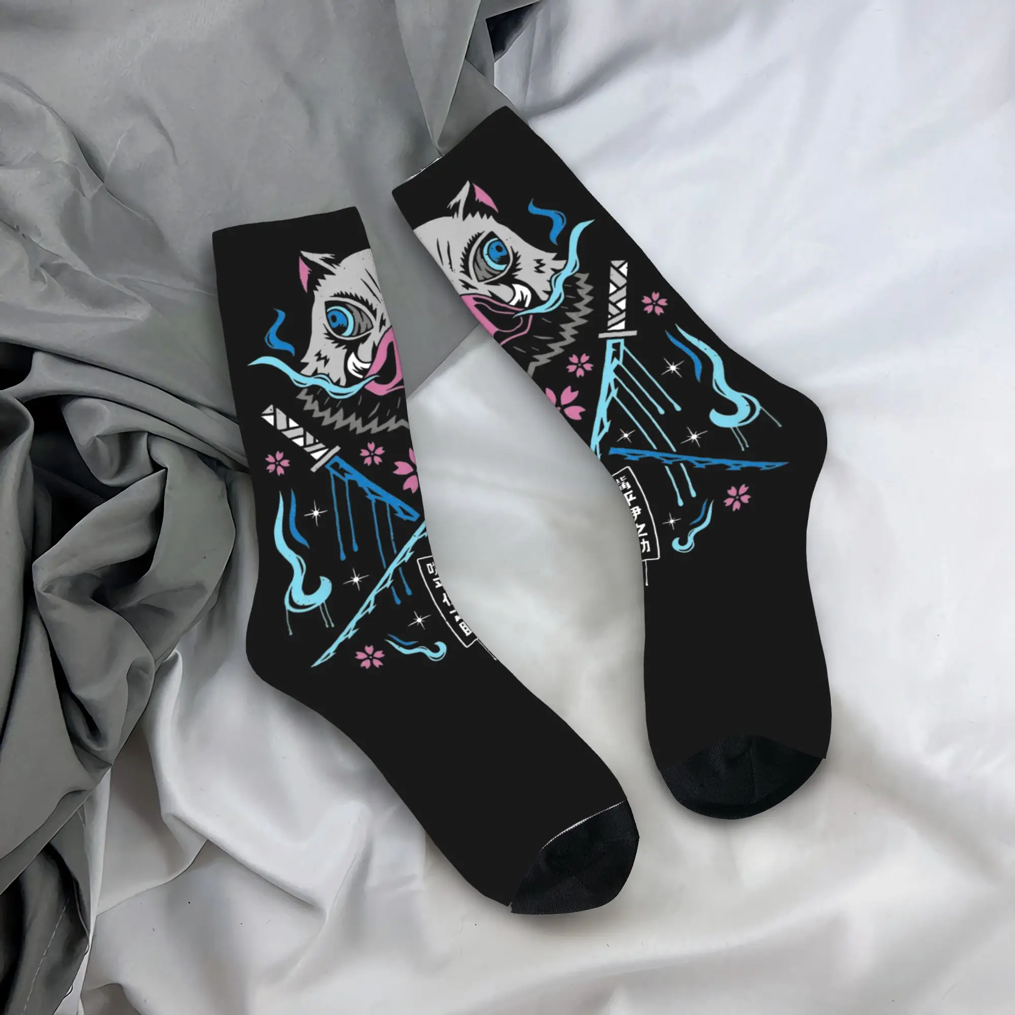 Funny Demons Slayers Anime Football Socks  Polyester Middle Tube Socks for Unisex Non-slip