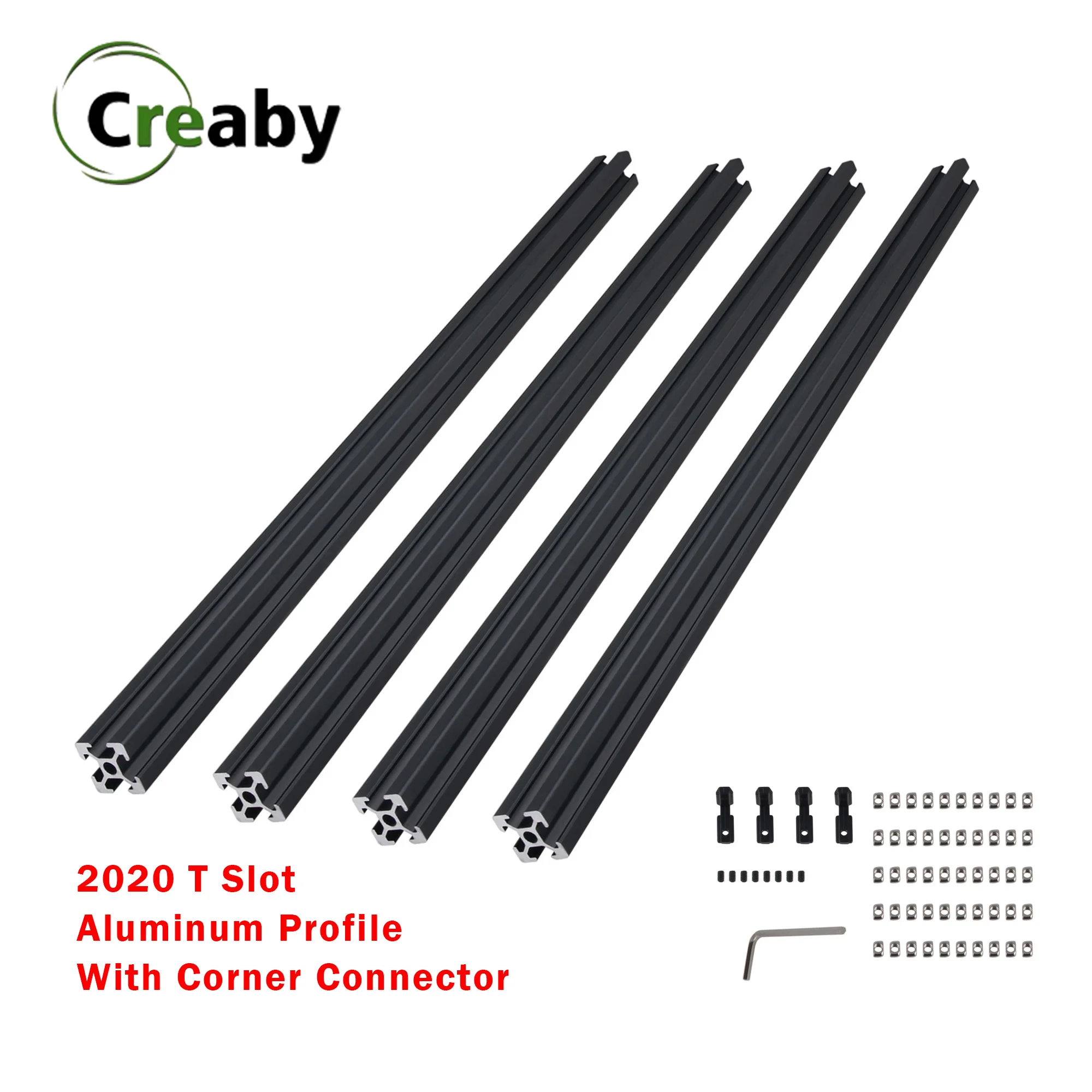 

4pcs BLACK Aluminum Profile Extrusion 2020 T slot European Standard Anodized Linear Rail With Connectors For CNC 3D Printer