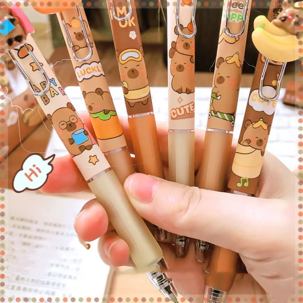 Creative Kawaii Capybara Gel Pen Cartoon Pretty Cute Erasable Pen 0.5mm Aesthetic DIY Hair Style Pen Kids